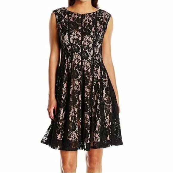 Julian Taylor New York Black Lace Fit and Flare Dress Size 14 - Picture 1 of 10